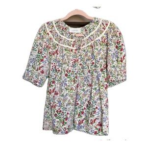 THE GREAT. Sweet Meadow Floral Puff Sleeve Cotton Top – Size 1 (Small)